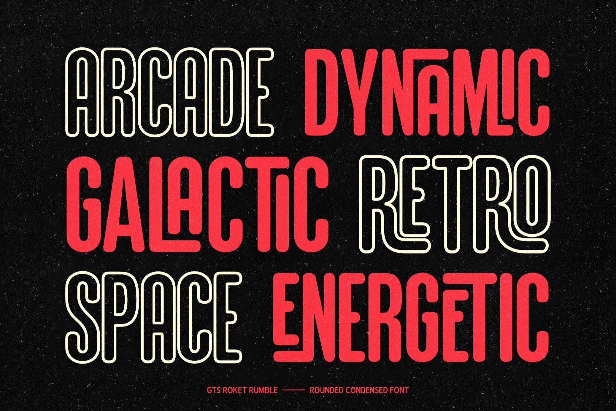 复古霓虹灯效果游戏海报徽标设计无衬线英文字体安装包 GTS Rocket Rumble — Retro Condensed Font 设计素材 sucaiwan.com