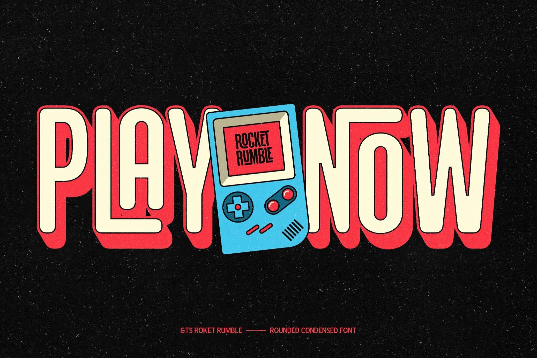 复古霓虹灯效果游戏海报徽标设计无衬线英文字体安装包 GTS Rocket Rumble — Retro Condensed Font 设计素材 sucaiwan.com