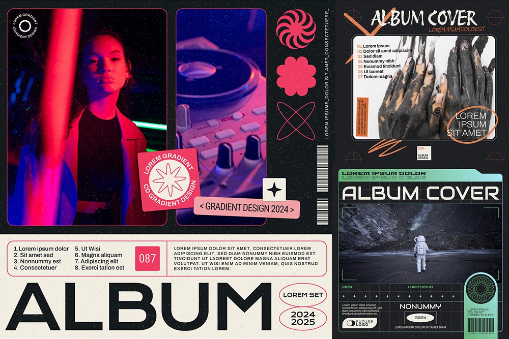 10款复古Y2K艺术节派对音乐节CD专辑封面社交媒体小红书海报排版AI矢量设计源文件套装Gradient CD album cover templates 图片素材 sucaiwan.com