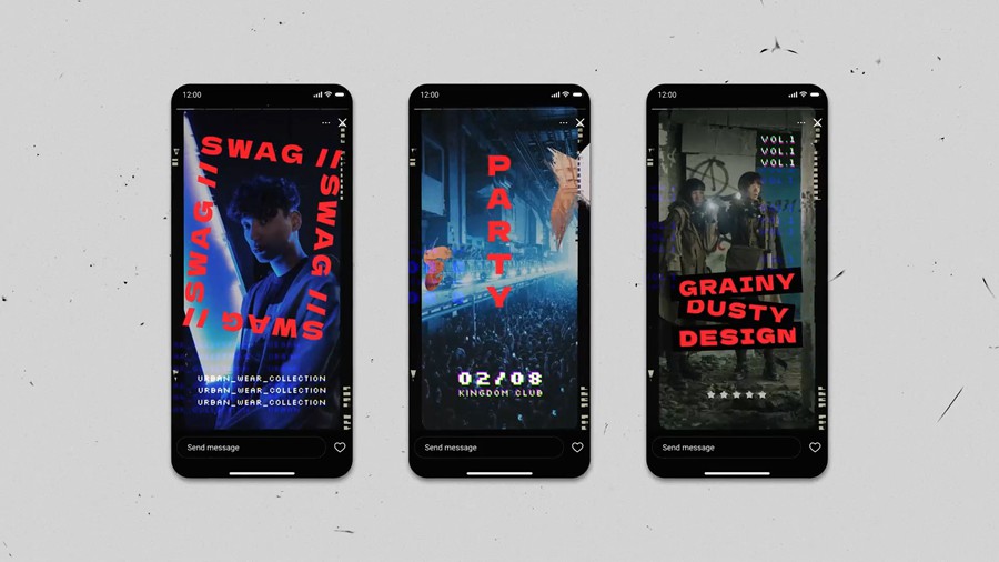 复古时尚粗糙胶片风格竖屏设计抖音/ins手机视频动画AE模板 影视音频 sucaiwan.com