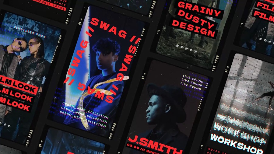 复古时尚粗糙胶片风格竖屏设计抖音/ins手机视频动画AE模板 影视音频 sucaiwan.com