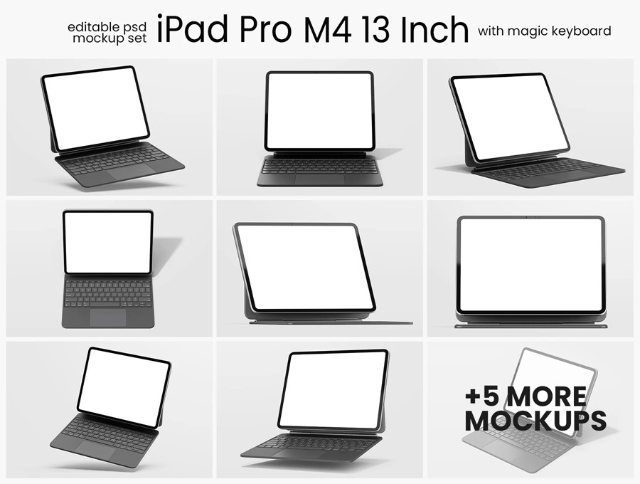 14款Ins风带键盘苹果iPad Pro M4平板电脑UI界面设计PS贴图样机模板 iPad Pro M4 13 Inch Display + Keyboard Pack 样机素材 第2张-素材湾丨精选海外优质设计素材资源 14款Ins风带键盘苹果iPad Pro M4平板电脑UI界面设计PS贴图样机模板 iPad Pro M4 13 Inch Display + Keyboard Pack 样机素材 sucaiwan.com
