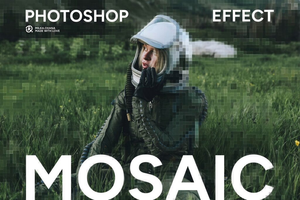 赛博未来主义科技马赛克网格像素化纹理叠加PSD特效样机Photoshop Mosaic Effect 插件预设 sucaiwan.com