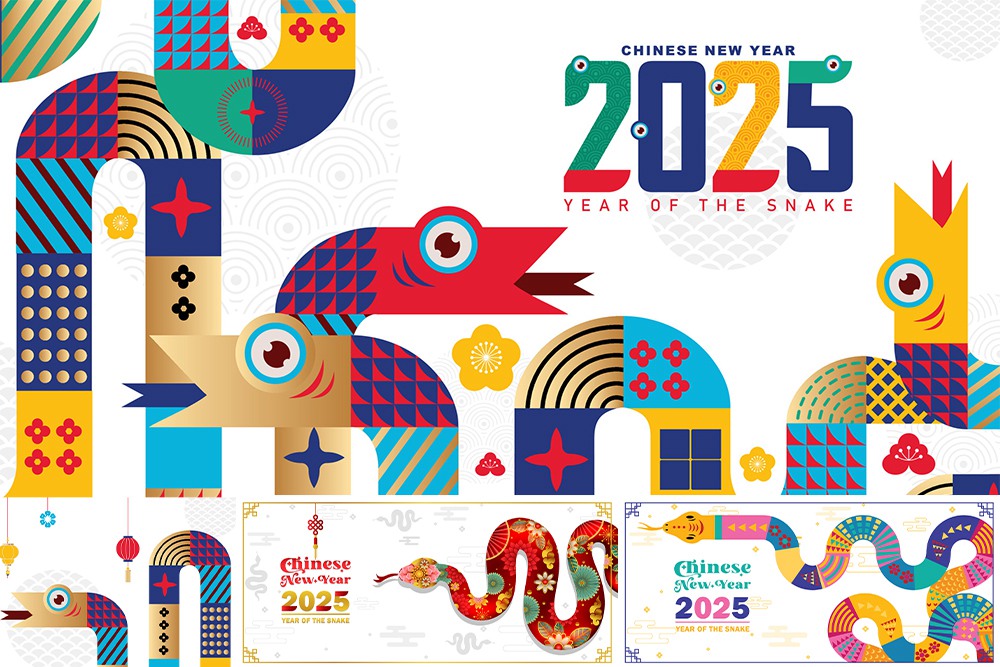 9款国风2025新年跨年蛇年手绘banner海报横幅EPS矢量分层源文件精选Year of Snake banners 图片素材 sucaiwan.com