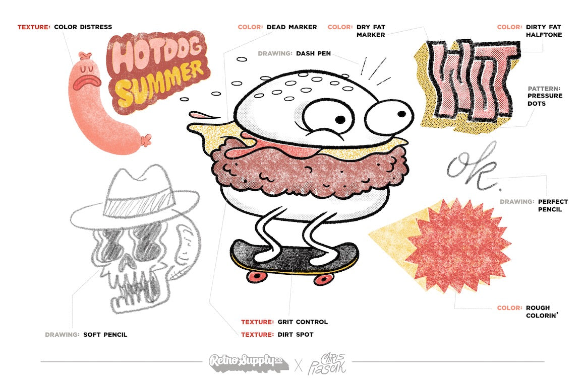 90年代复古半调颗粒勾线上色特效水墨铅笔钢笔专业手绘插画Procreate笔刷纸张肌理纹理设计套装RSCO and Chris Piascik The Chris Piascik Pack for Procreate , 第8张-素材湾丨精选海外优质设计素材资源 90年代复古半调颗粒勾线上色特效水墨铅笔钢笔专业手绘插画Procreate笔刷纸张肌理纹理设计套装RSCO and Chris Piascik The Chris Piascik Pack for Procreate , sucaiwan.com