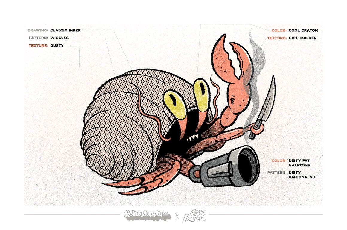 90年代复古半调颗粒勾线上色特效水墨铅笔钢笔专业手绘插画Procreate笔刷纸张肌理纹理设计套装RSCO and Chris Piascik The Chris Piascik Pack for Procreate , 第11张-素材湾丨精选海外优质设计素材资源 90年代复古半调颗粒勾线上色特效水墨铅笔钢笔专业手绘插画Procreate笔刷纸张肌理纹理设计套装RSCO and Chris Piascik The Chris Piascik Pack for Procreate , sucaiwan.com