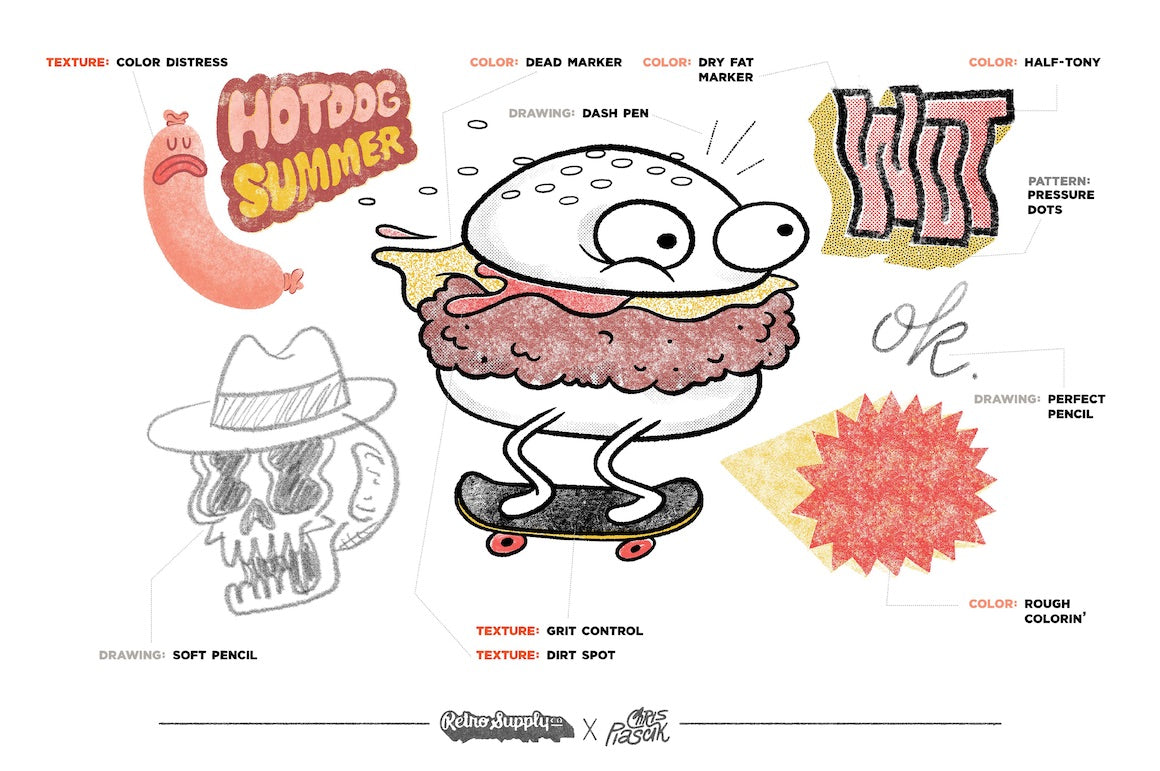 90年代复古半调颗粒勾线上色特效水墨铅笔钢笔专业手绘插画Procreate笔刷纸张肌理纹理设计套装RSCO and Chris Piascik The Chris Piascik Pack for Procreate , 第20张-素材湾丨精选海外优质设计素材资源 90年代复古半调颗粒勾线上色特效水墨铅笔钢笔专业手绘插画Procreate笔刷纸张肌理纹理设计套装RSCO and Chris Piascik The Chris Piascik Pack for Procreate , sucaiwan.com