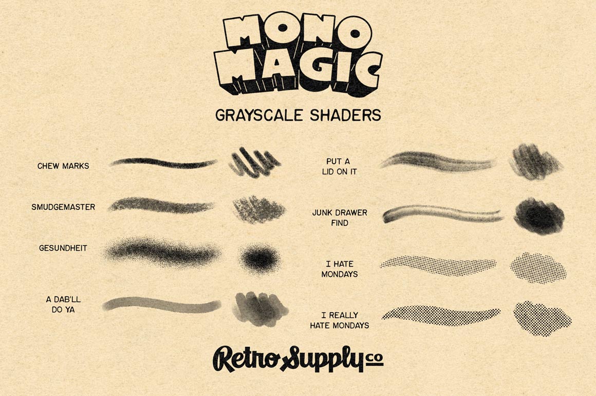33款水墨线条颗粒半调绘画效果Procreate笔刷画笔设计素材 MonoMagic Inking Brushes for Procreate 笔刷资源 sucaiwan.com