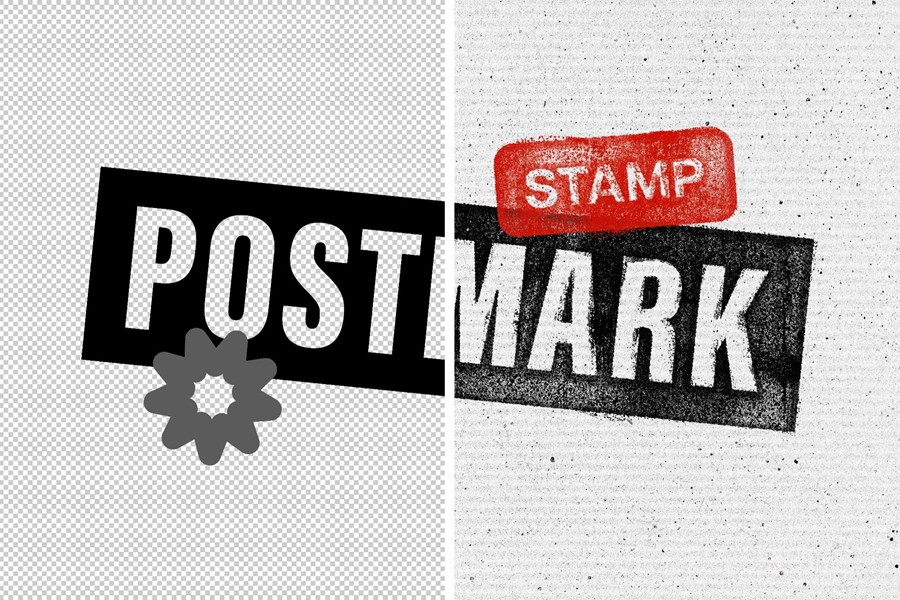 复古喷绘颗粒纹理干墨印章文本效果ps特效滤镜样机 Dry Ink Stamp Text & Logo Effect 插件预设 sucaiwan.com