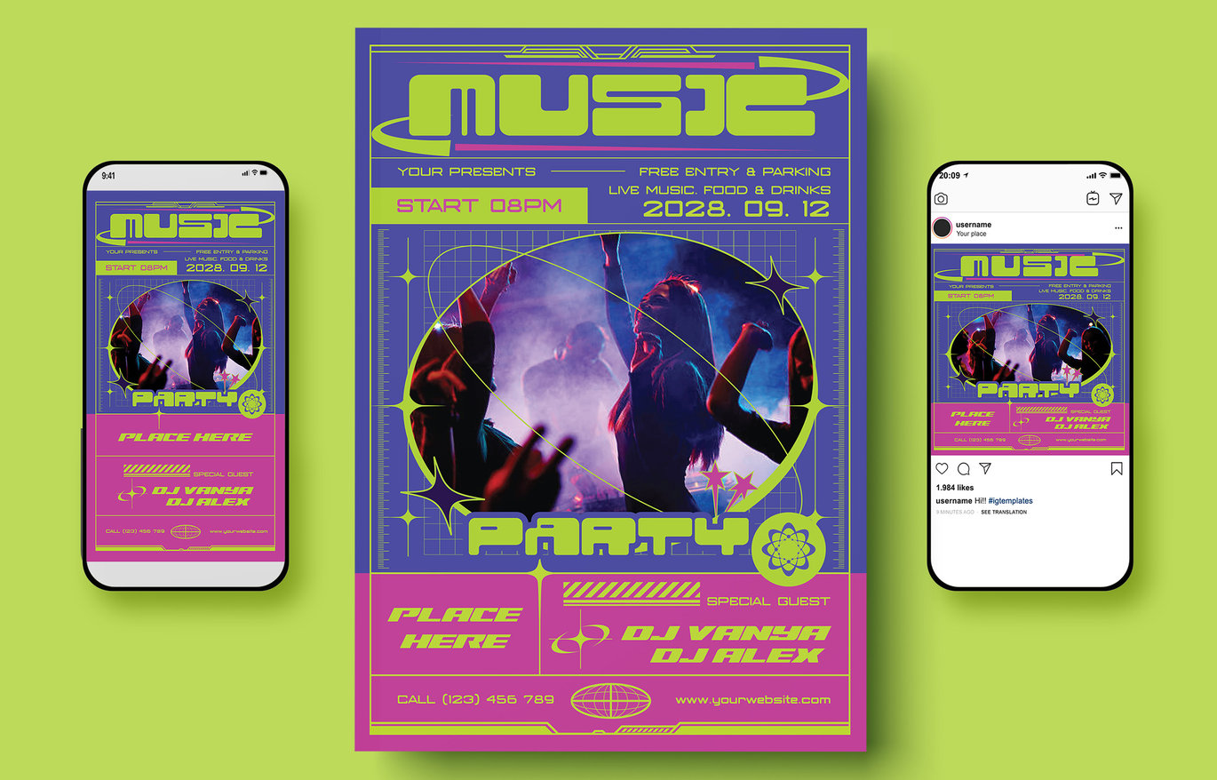 时尚ins风俱乐部酒吧音乐DJ派对海报设计PSD/AI源文件素材 Music Party Flyer 图片素材 sucaiwan.com