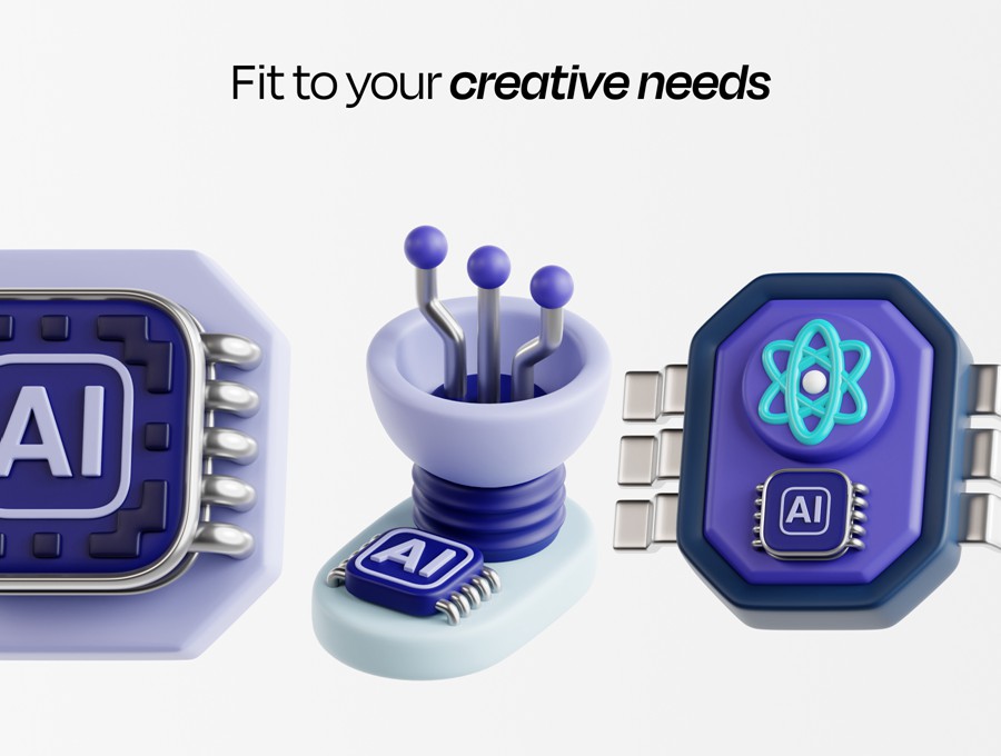 30款3D质感AI人工智能机器人插图图标Icons设计Blender/PNG/OBJ格式素材 Artificial Intelligence Essential 3D Illustration 图标素材 sucaiwan.com
