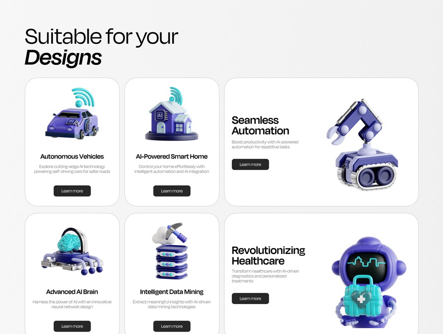 30款3D质感AI人工智能机器人插图图标Icons设计Blender/PNG/OBJ格式素材 Artificial Intelligence Essential 3D Illustration 图标素材 sucaiwan.com