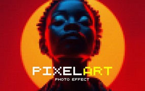 复古矩阵像素艺术照片效果ps特效滤镜样机 Pixel Art Photo Effect
