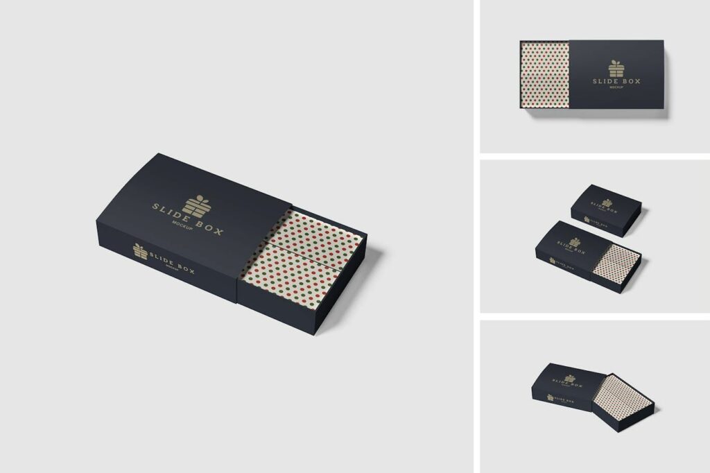 4款极简礼品盒纸盒包装盒抽屉盒推拉盒包装纸雪梨纸PSD样机Gift Box Mockup , sucaiwan.com