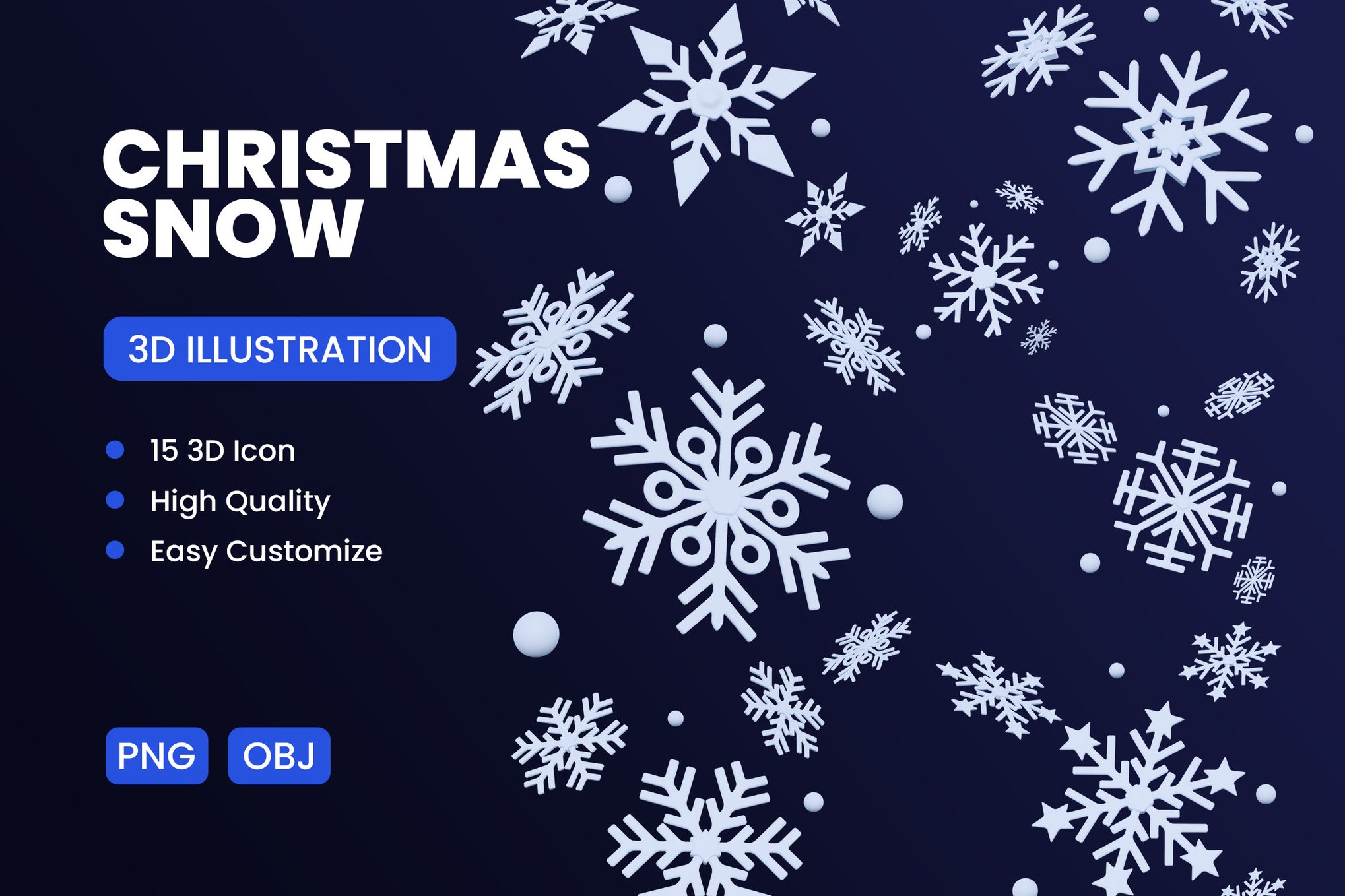15款圣诞节新年冬季雪花下雪icon图标PNG插画OBJ模型设计套装Christmas Snow 3D Icon Pack , sucaiwan.com