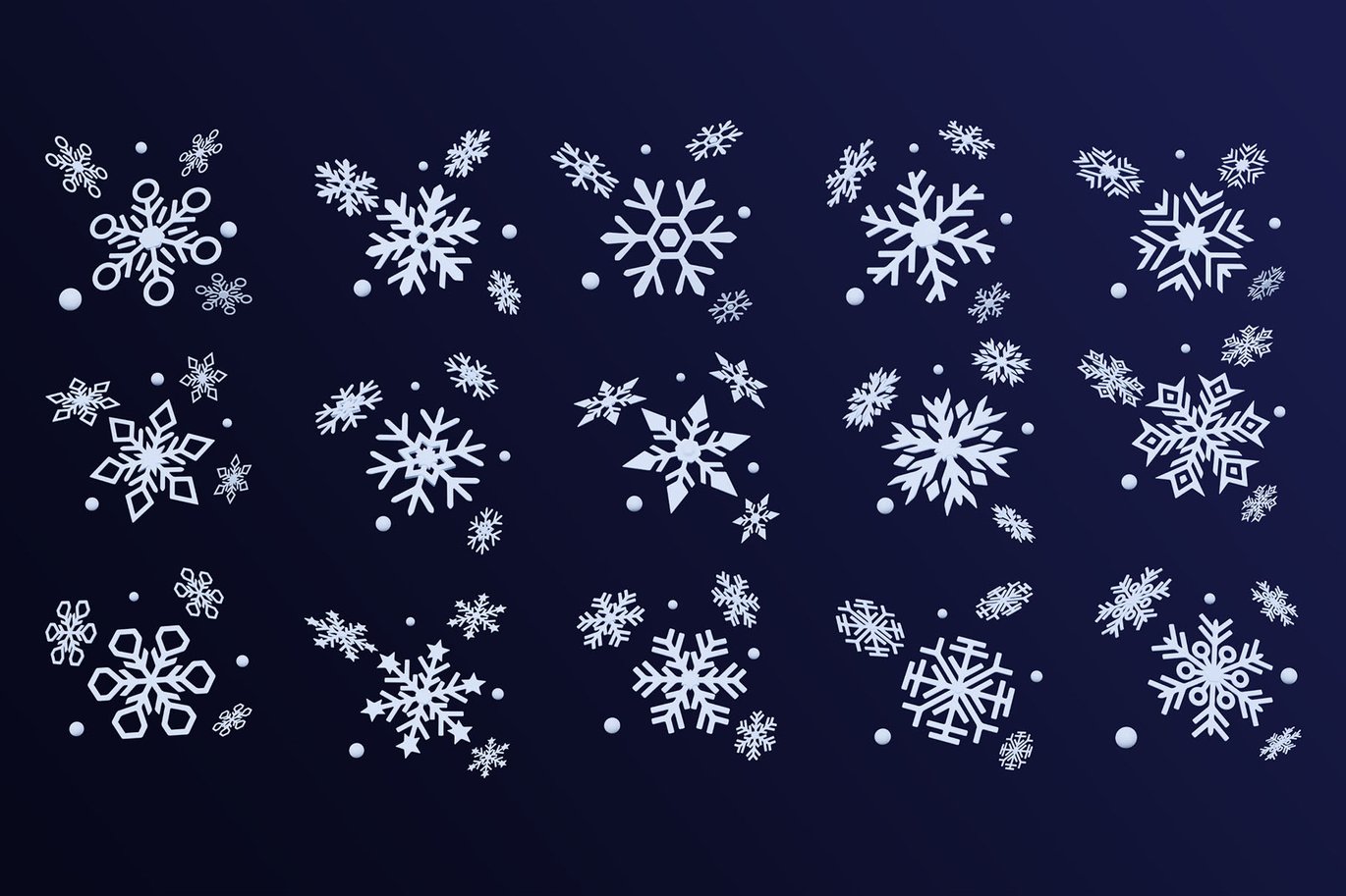 15款圣诞节新年冬季雪花下雪icon图标PNG插画OBJ模型设计套装Christmas Snow 3D Icon Pack , sucaiwan.com