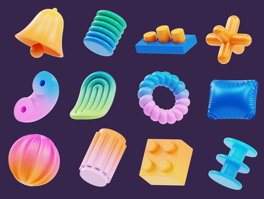 28款多彩抽象3D立体几何图形插图模型图标Icons设计Blender/PNG/C4D格式素材 Abstract Shapes 3D Icon Set 图标素材 sucaiwan.com