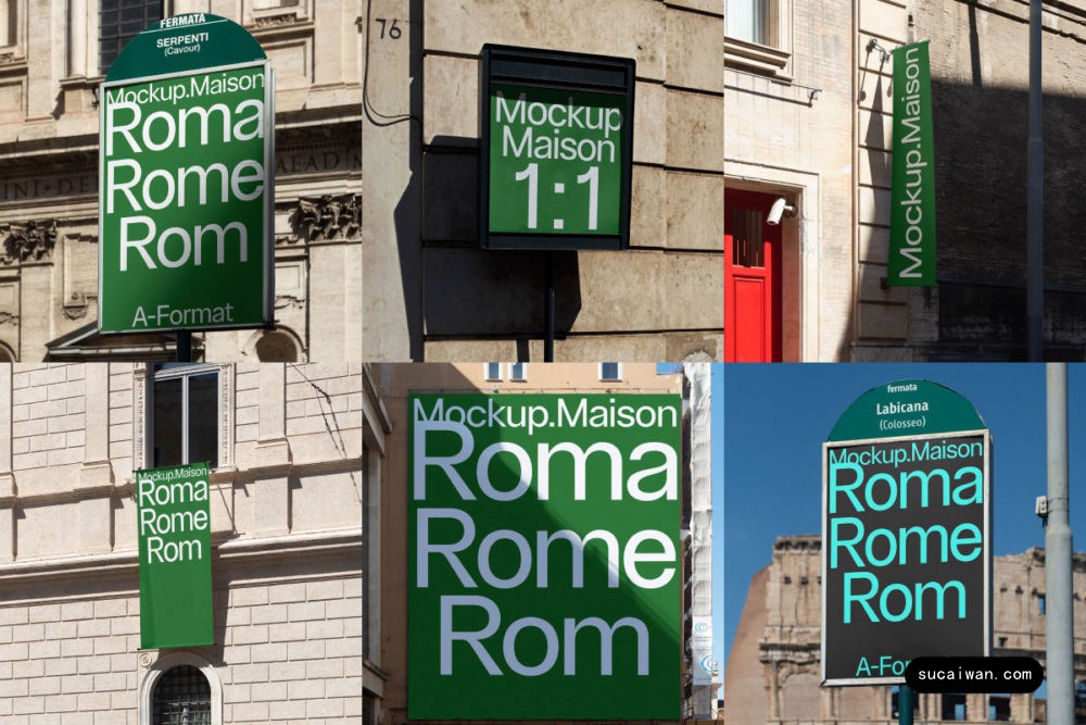 6款国外罗马城市横幅海报广告牌设计展示PS贴图样机MOCKUP模板素材 Mockup.Maison – Roma Mockup Collection 01 样机素材 sucaiwan.com