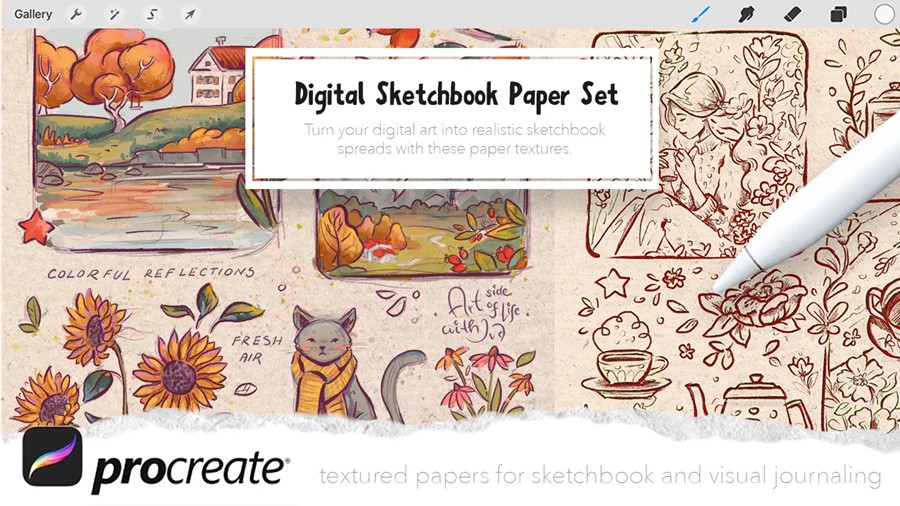8款4K高清质感素描绘画纸张草纸背景肌理纹理纸质PNG图片Procreate背景图片套装Digital Sketchbook Paper Set for Procreate 图片素材 sucaiwan.com