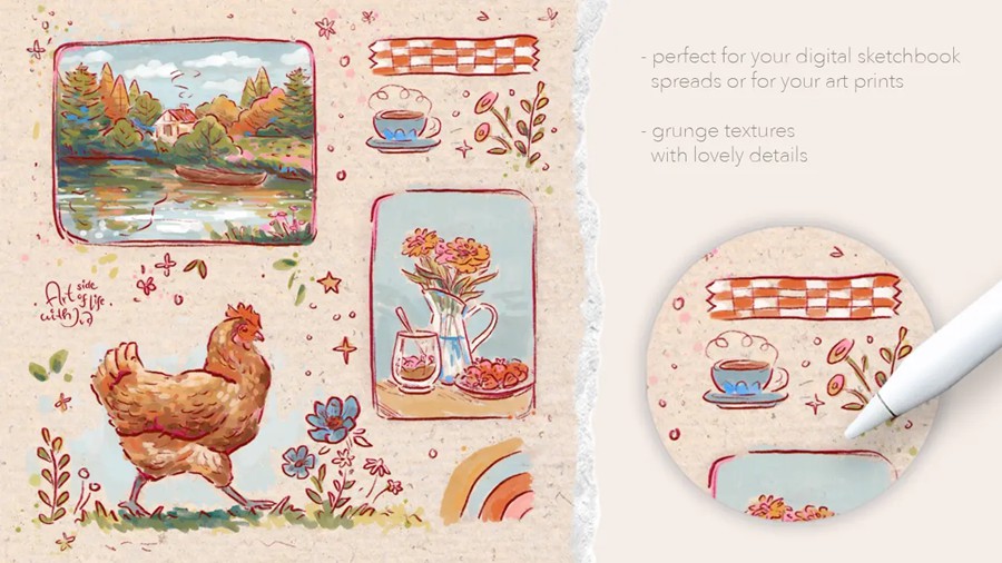 8款4K高清质感素描绘画纸张草纸背景肌理纹理纸质PNG图片Procreate背景图片套装Digital Sketchbook Paper Set for Procreate 图片素材 sucaiwan.com