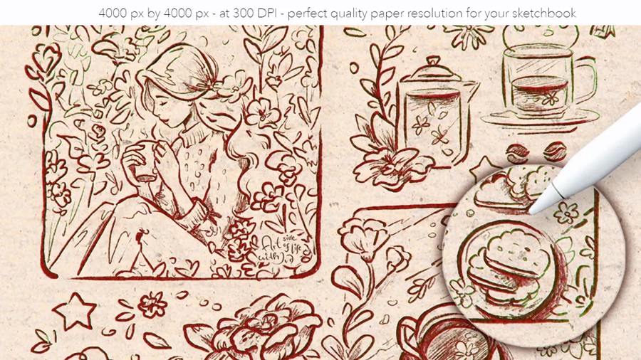 8款4K高清质感素描绘画纸张草纸背景肌理纹理纸质PNG图片Procreate背景图片套装Digital Sketchbook Paper Set for Procreate 图片素材 sucaiwan.com