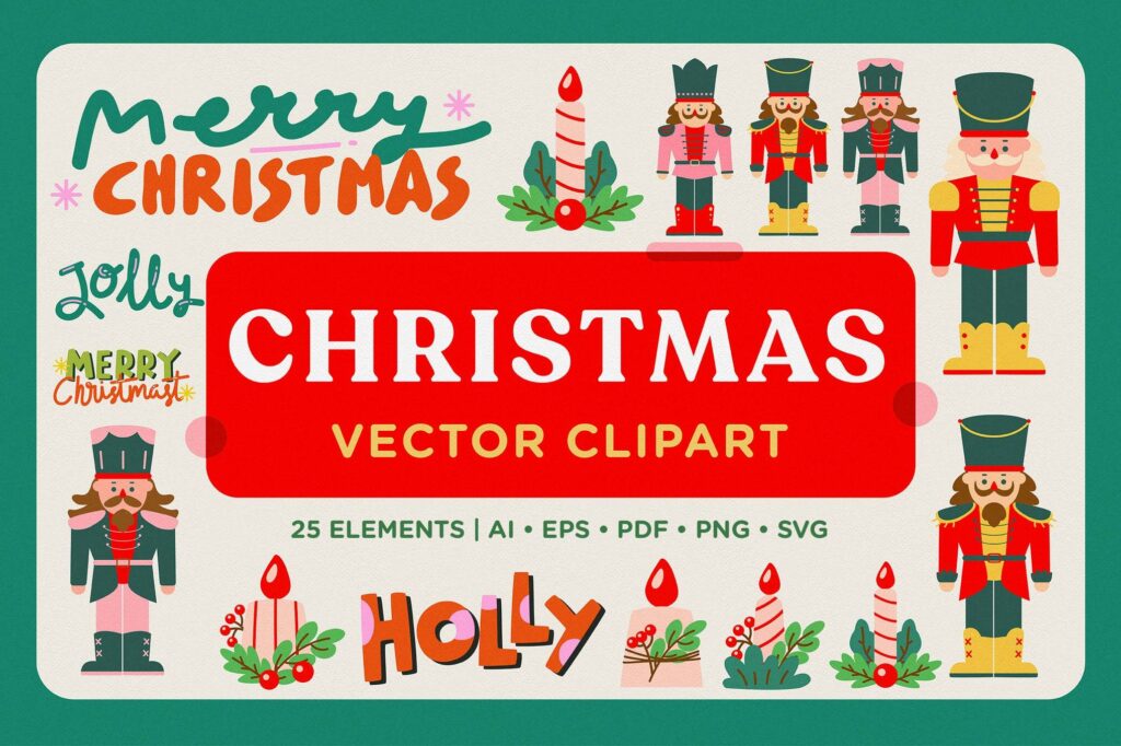 25款趣味卡通圣诞节AI矢量插画PNG插图设计元素贴纸Christmas Vector Clipart Pack , sucaiwan.com