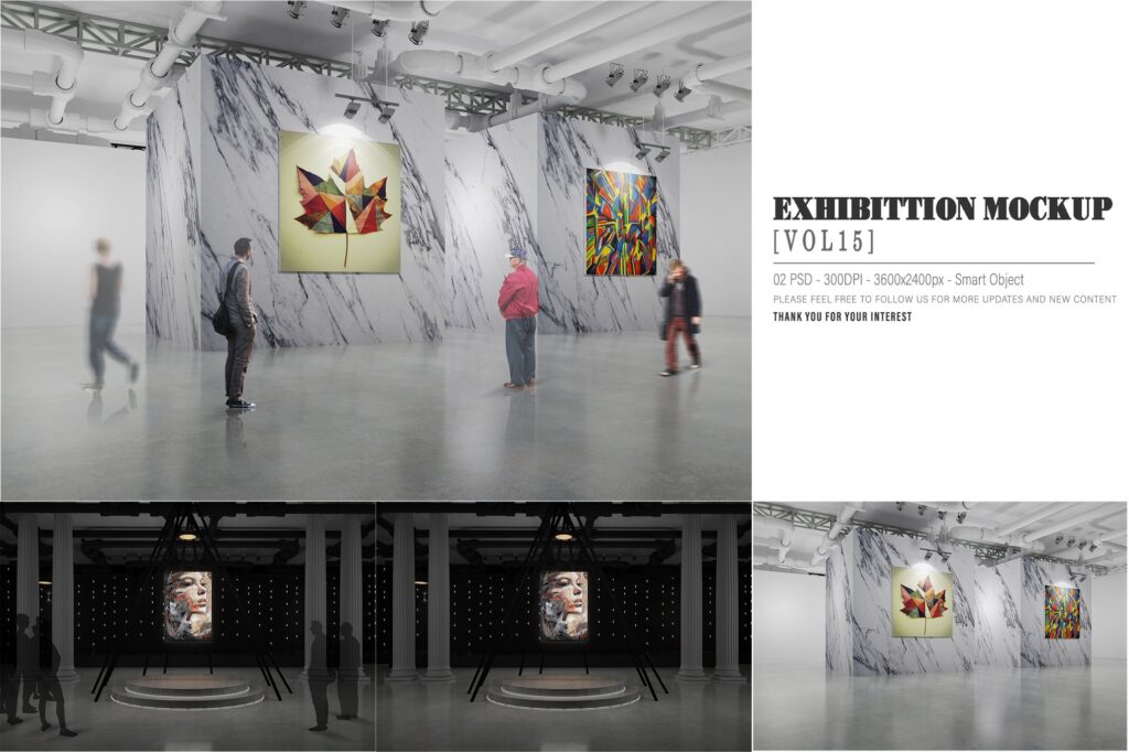 极简室内艺术展画展展厅展架设计展示PSD样机Exhibition Mockup [vol15] , sucaiwan.com