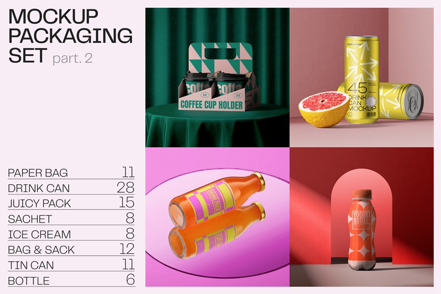 高级听装饮料利乐装果汁罐头食品酸奶冰淇淋纸盒易拉罐塑料瓶PSD样机 Mockup packaging set – part 2 样机素材 第1张-素材湾丨精选海外优质设计素材资源 高级听装饮料利乐装果汁罐头食品酸奶冰淇淋纸盒易拉罐塑料瓶PSD样机 Mockup packaging set – part 2 样机素材 sucaiwan.com
