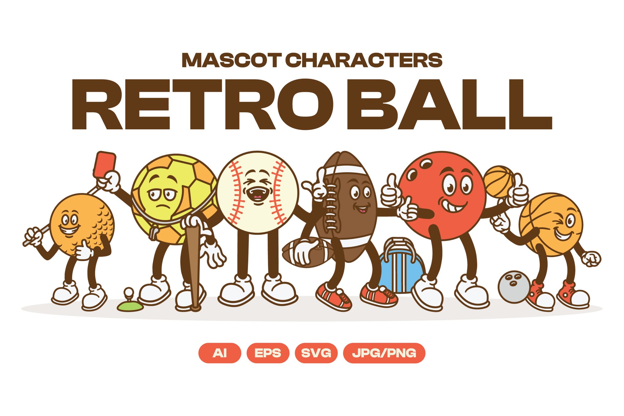 复古趣味卡通球类运动人物AI矢量插画插图PNG设计元素Retro Mascot Ball Character Illustration , 第1张-素材湾丨精选海外优质设计素材资源 复古趣味卡通球类运动人物AI矢量插画插图PNG设计元素Retro Mascot Ball Character Illustration , sucaiwan.com