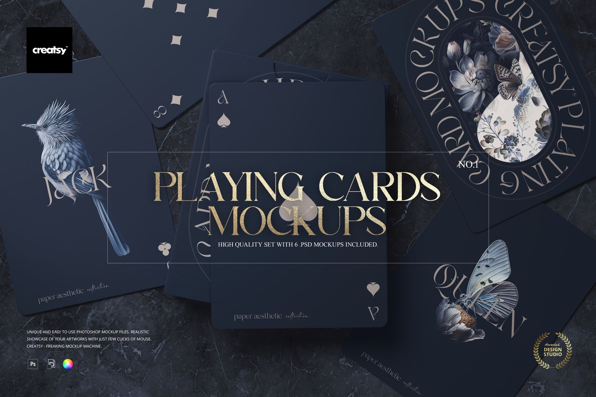 6款时尚扑克牌塔罗牌卡片设计展示效果图PSD样机模板素材 Playing Cards Mockup Set v.1 样机素材 sucaiwan.com