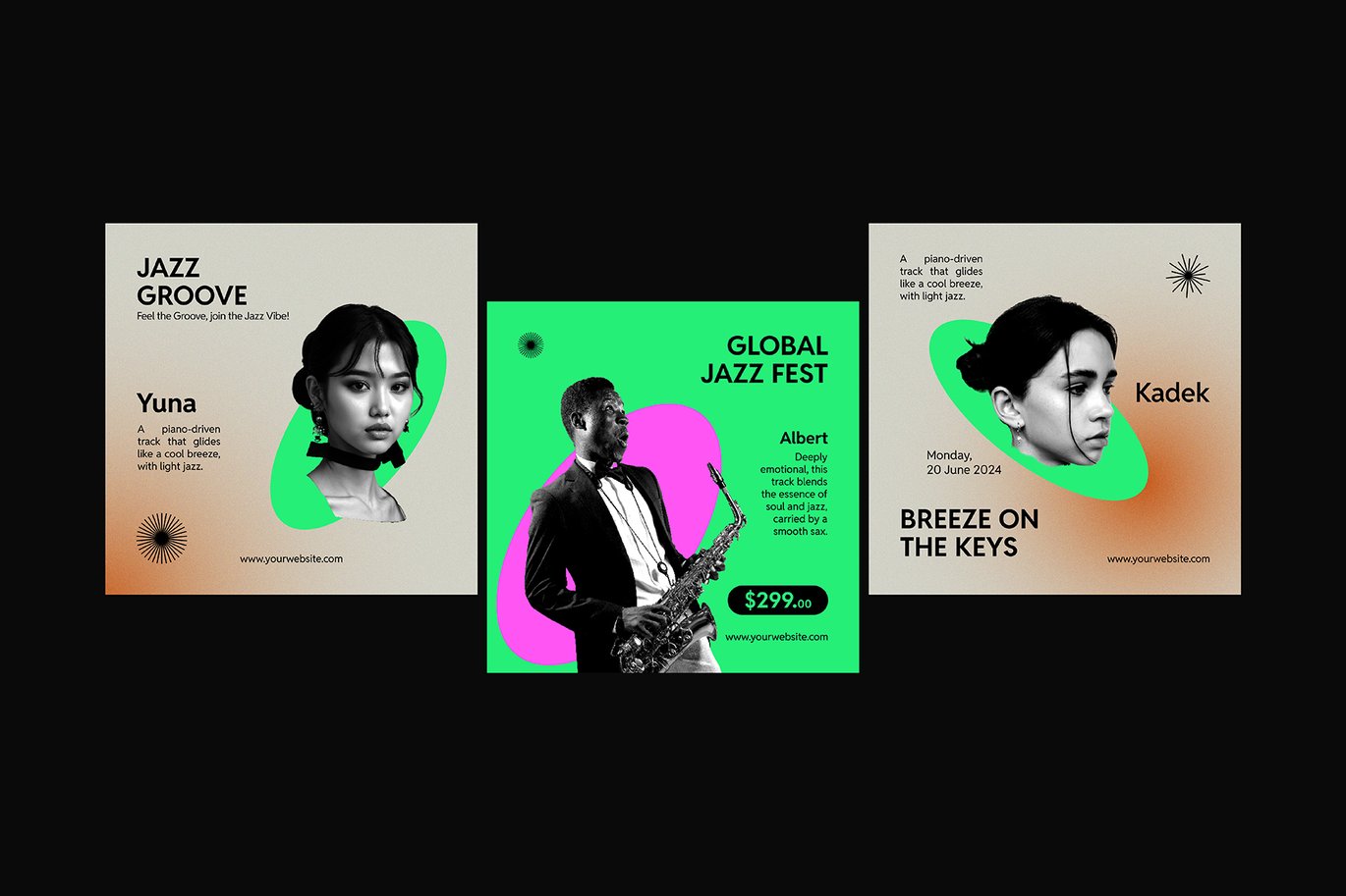 时尚炫彩音乐会活动推广公众号推文电商海报设计AI矢量素材 Vibrant Music – Social Media Post Template 图片素材 sucaiwan.com