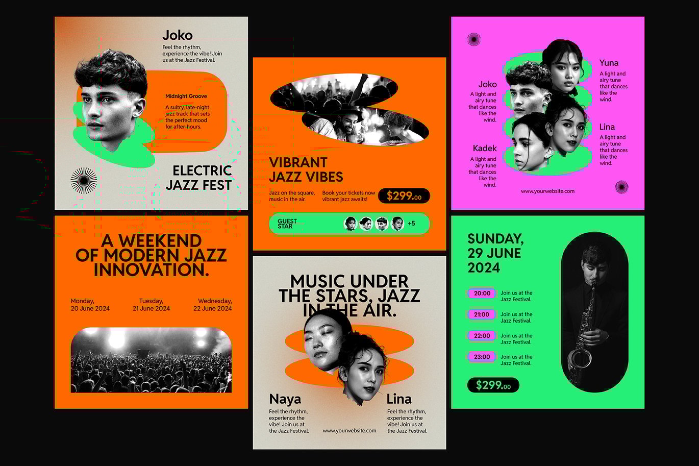 时尚炫彩音乐会活动推广公众号推文电商海报设计AI矢量素材 Vibrant Music – Social Media Post Template 图片素材 sucaiwan.com