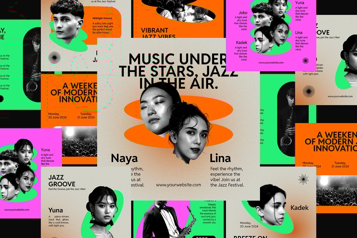 时尚炫彩音乐会活动推广公众号推文电商海报设计AI矢量素材 Vibrant Music – Social Media Post Template 图片素材 sucaiwan.com