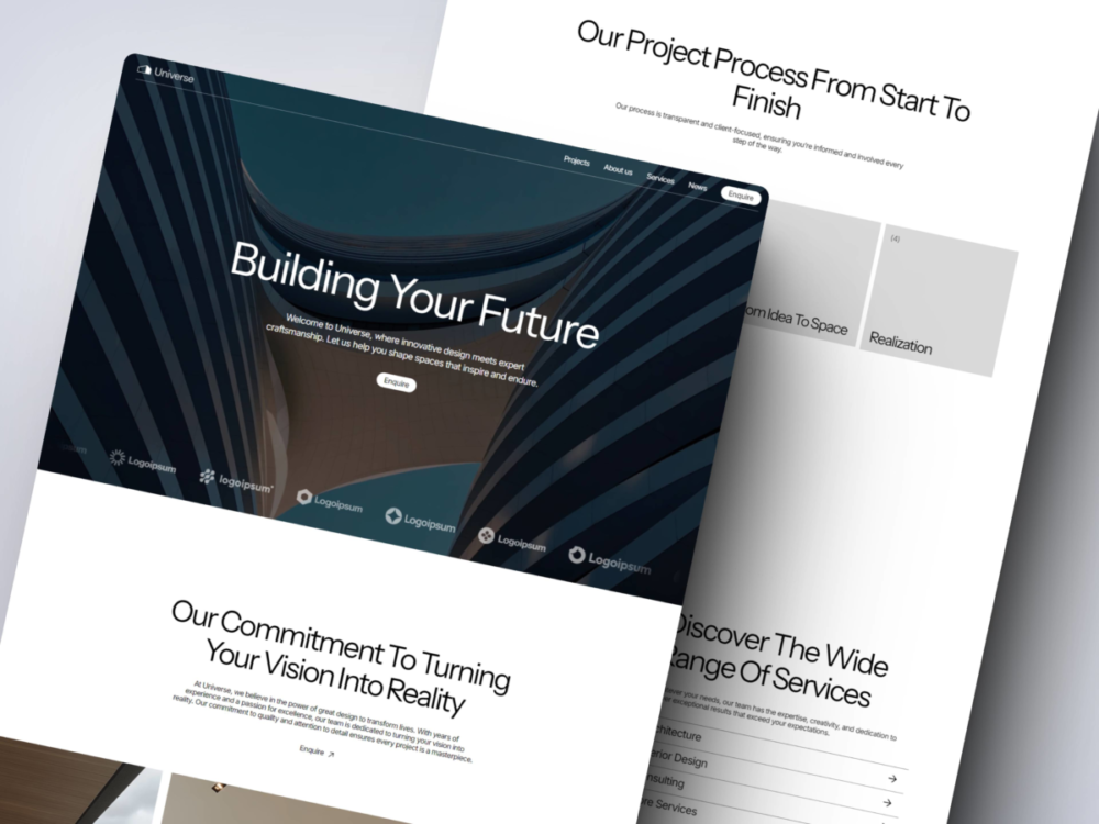 高级现代美学空间建筑外观设计师公司网站WEB UI界面设计Framer模板素材 Universe Framer Template APP UI sucaiwan.com