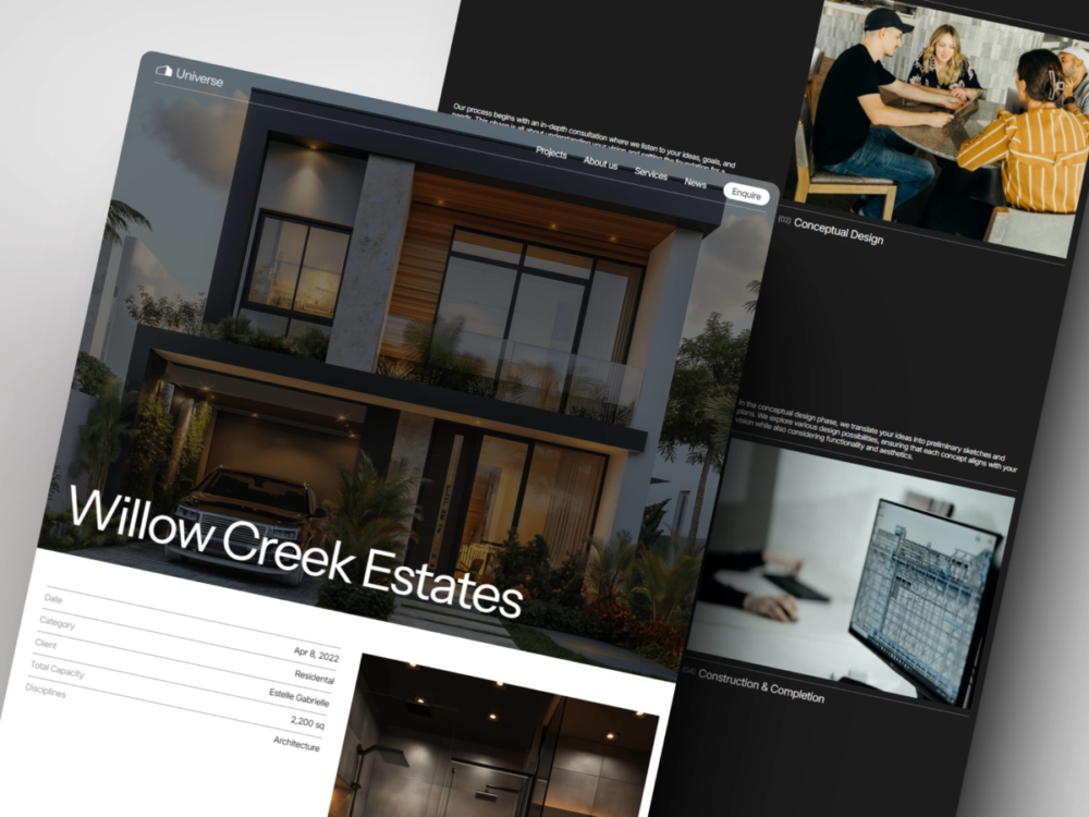 高级现代美学空间建筑外观设计师公司网站WEB UI界面设计Framer模板素材 Universe Framer Template APP UI sucaiwan.com