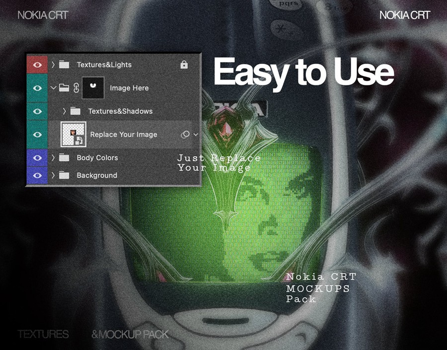 复古CRT信号故障燥点颗粒模拟纹理图片+诺基亚手机样机素材套装 ZÜLI — NOKIA RETRO CRT TEXTURES&MOCKUPS PACK 图片素材 sucaiwan.com