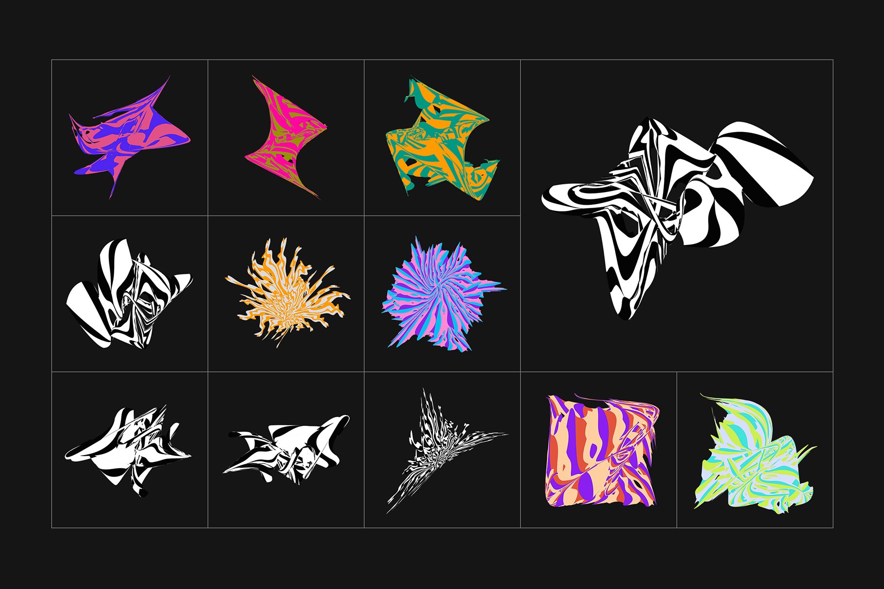 Distorted Abstract Shapes 50张高质量潮流时尚艺术抽象扭曲形状服装纺织产品海报封面印刷AI/PNG插图 图片素材 第7张-素材湾丨精选海外优质设计素材资源 Distorted Abstract Shapes 50张高质量潮流时尚艺术抽象扭曲形状服装纺织产品海报封面印刷AI/PNG插图 图片素材 sucaiwan.com