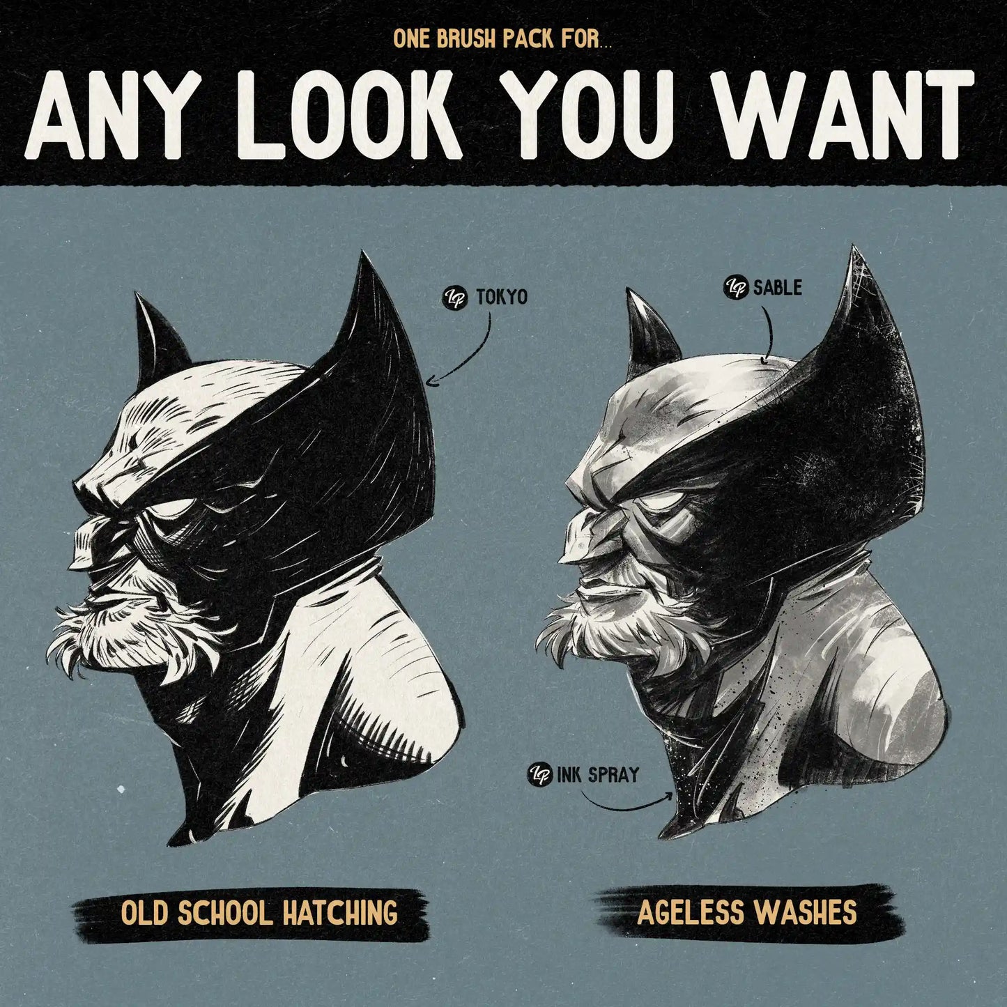 50+复古创意数字墨水晕染画笔笔尖水洗纹理涂抹Procreate笔刷漫画插画设计套装LP Inking Brushes 笔刷资源 第4张-素材湾丨精选海外优质设计素材资源 50+复古创意数字墨水晕染画笔笔尖水洗纹理涂抹Procreate笔刷漫画插画设计套装LP Inking Brushes 笔刷资源 sucaiwan.com