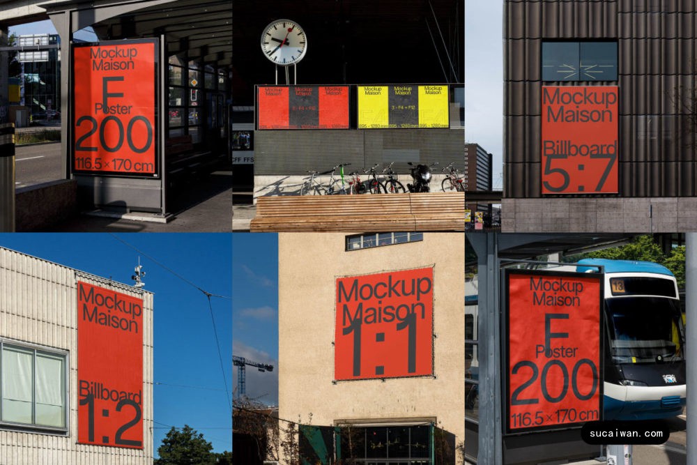 6款国外苏黎世城市街头车站楼体电子屏幕海报广告牌设计PS贴图样机模板 Mockup.Maison – Zurich Mockup Collection Vol 1 样机素材 sucaiwan.com