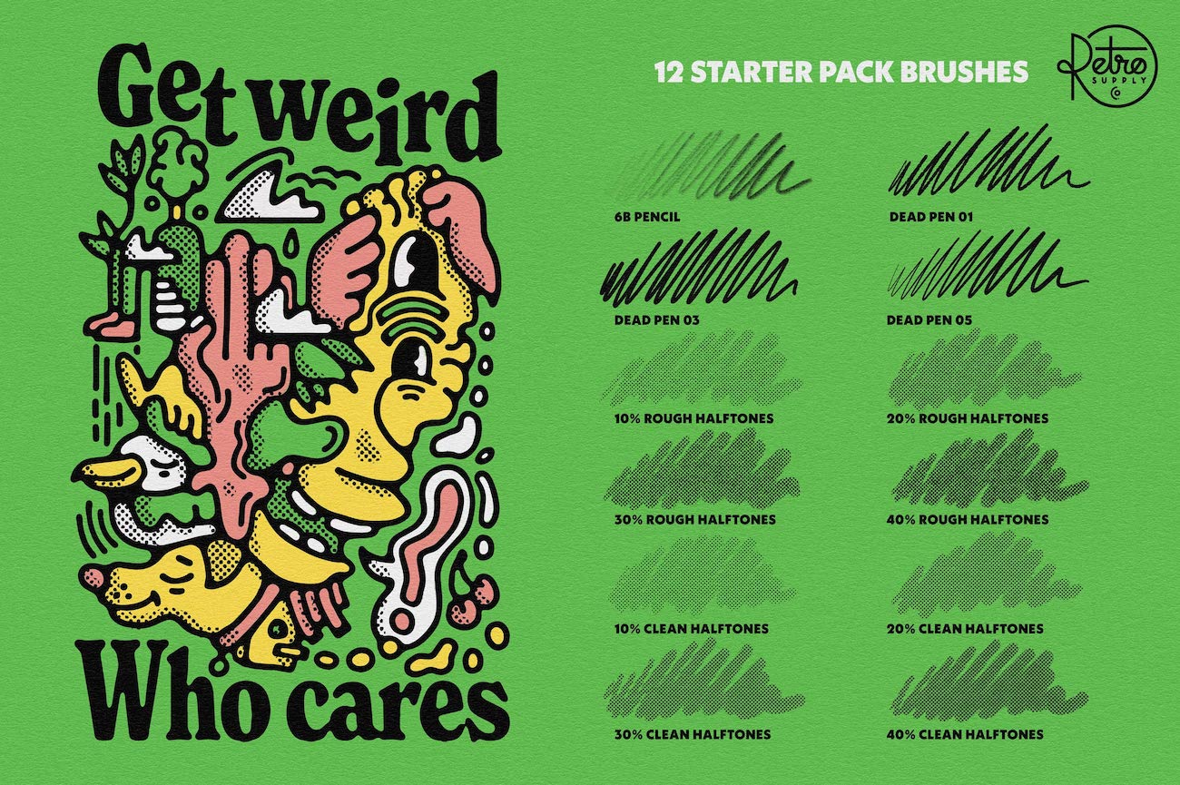 20款复古70年代半调波点颗粒铅笔纸张肌理Procreate画笔预设绘画套装RSCO Boring Friends Starter Pack for Procreate , 第2张-素材湾丨精选海外优质设计素材资源 20款复古70年代半调波点颗粒铅笔纸张肌理Procreate画笔预设绘画套装RSCO Boring Friends Starter Pack for Procreate , sucaiwan.com