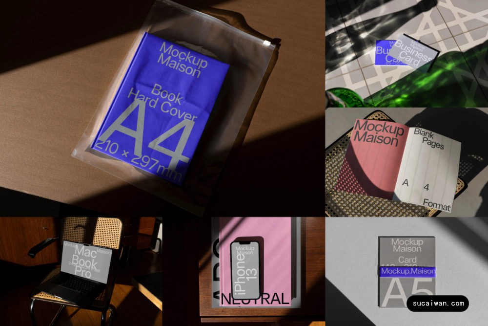 8款高级画册封面名片帆布袋MacBook电脑iPhone手机Vi设计展示贴图PSD样机模板素材 Mockup.Maison – H Mockup Collection Vol 1 样机素材 sucaiwan.com