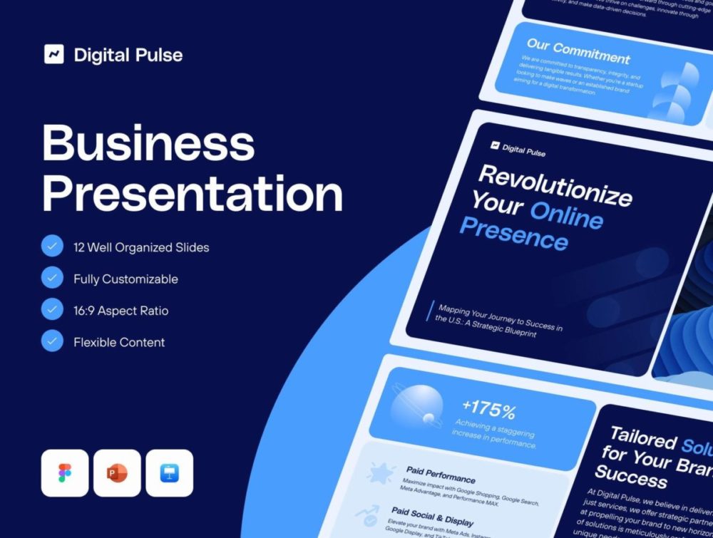 12页优质极简年度报表简报项目策划书演示文稿设计Keynote/PPT/Figma/XD格式素材Business Presentation Template — Digital Pulse 幻灯图表 第1张-素材湾丨精选海外优质设计素材资源 12页优质极简年度报表简报项目策划书演示文稿设计Keynote/PPT/Figma/XD格式素材Business Presentation Template — Digital Pulse 幻灯图表 sucaiwan.com