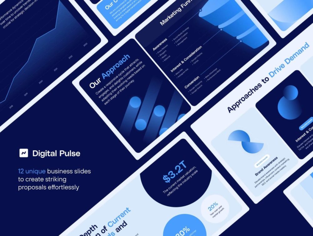 12页优质极简年度报表简报项目策划书演示文稿设计Keynote/PPT/Figma/XD格式素材Business Presentation Template — Digital Pulse 幻灯图表 第2张-素材湾丨精选海外优质设计素材资源 12页优质极简年度报表简报项目策划书演示文稿设计Keynote/PPT/Figma/XD格式素材Business Presentation Template — Digital Pulse 幻灯图表 sucaiwan.com