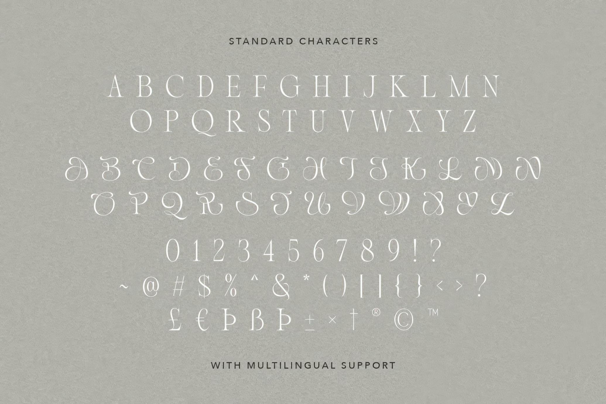 经典优雅奢华大写婚礼请柬logo标题设计PSAI衬线英文字体安装包Luxury Charm — Modern Ligature Font 设计素材 sucaiwan.com