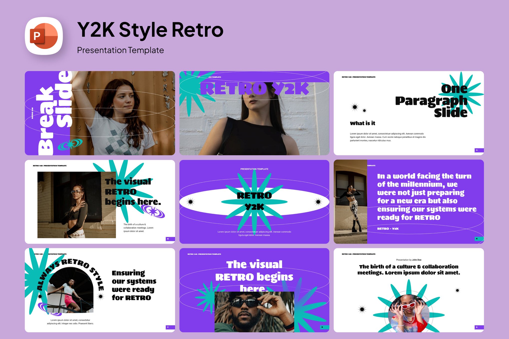 复古美学y2k风格品牌营销策划演示文稿设计ppt模板 Y2K Style Retro PowerPoint 幻灯图表 sucaiwan.com