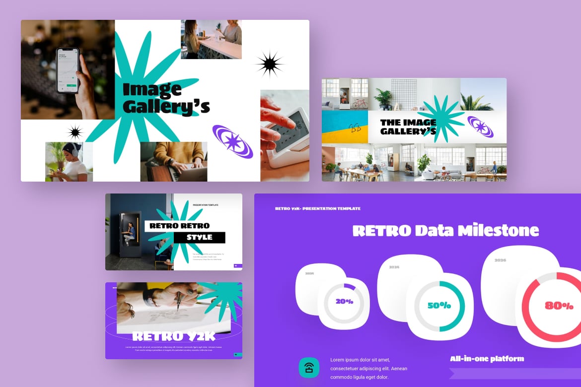 复古美学y2k风格品牌营销策划演示文稿设计ppt模板 Y2K Style Retro PowerPoint 幻灯图表 sucaiwan.com