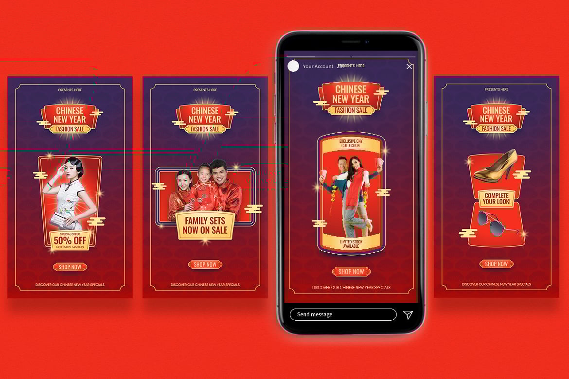 时尚新年ins风电商广告促销海报设计AI/Canva模板 Chinese New Year Sale Instagram Story & canva 幻灯图表 第2张-素材湾丨精选海外优质设计素材资源 时尚新年ins风电商广告促销海报设计AI/Canva模板 Chinese New Year Sale Instagram Story & canva 幻灯图表 sucaiwan.com