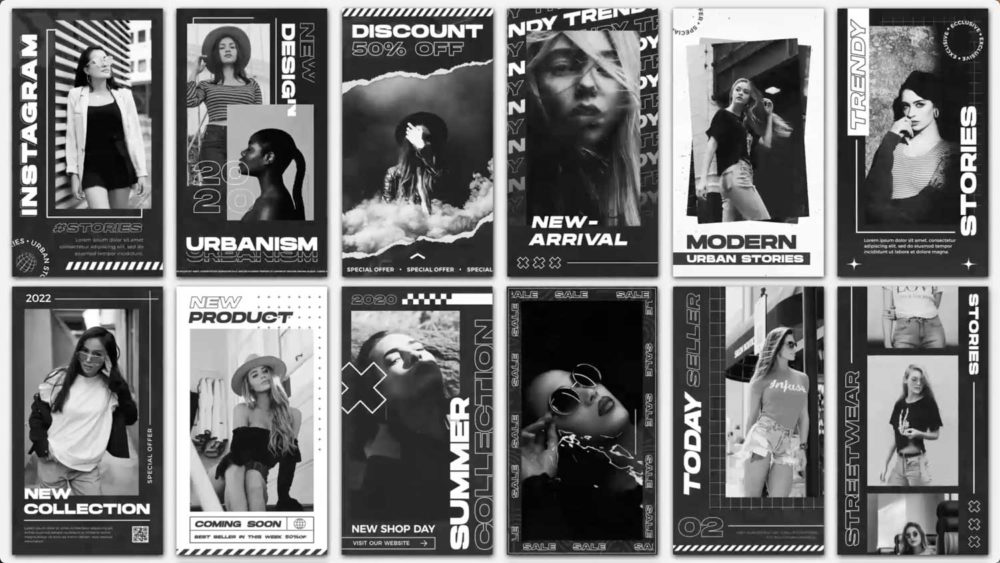 AE模板 12组Ins风竖版服装潮牌营销宣传公众号海报标题动画素材Instagram Urban Stories 影视音频 sucaiwan.com