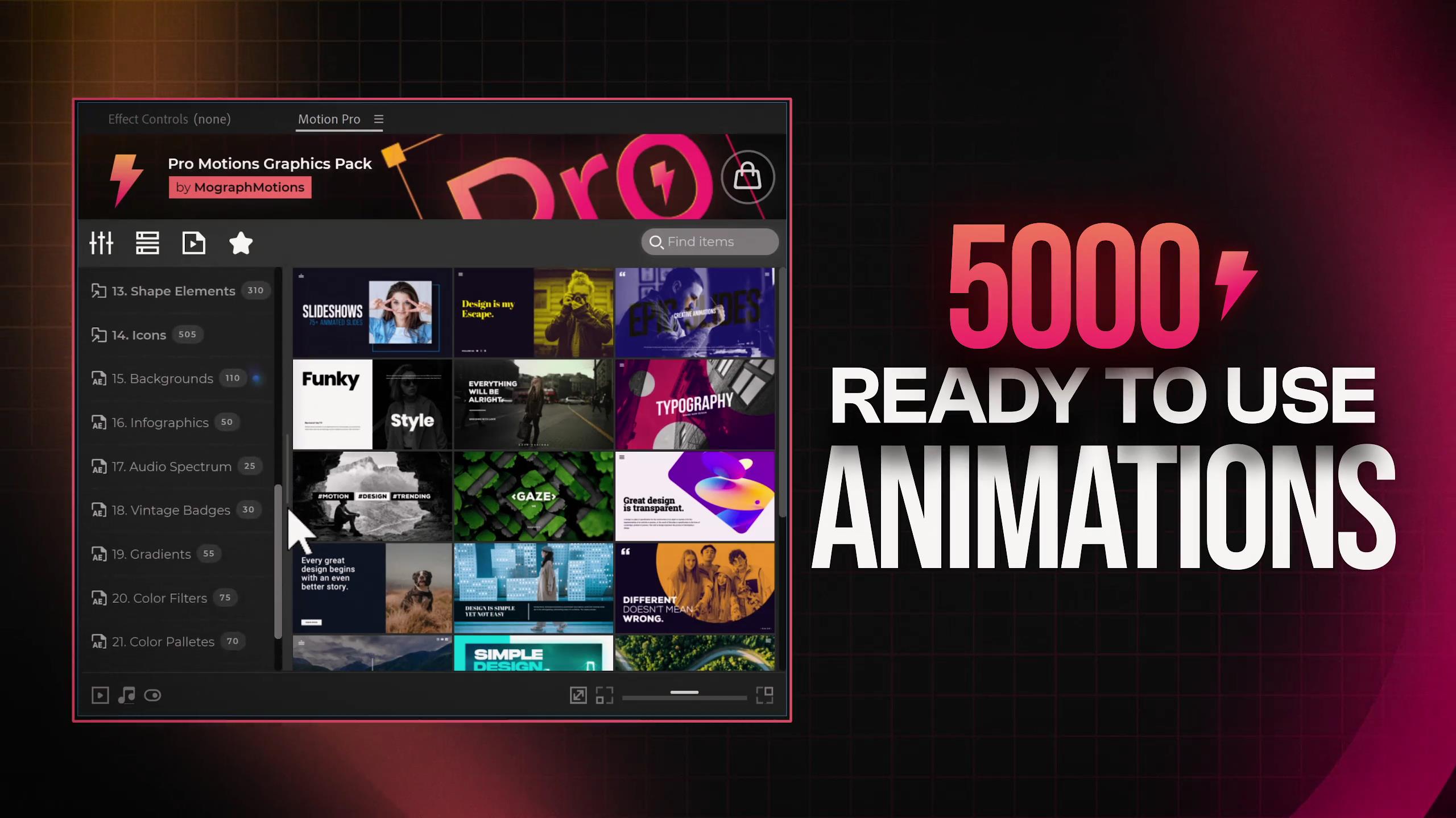 AE脚本：5000个创意文字标题图形排版视频转场开场片头动画素材包 Pro Motion Graphics Pack 影视音频 sucaiwan.com