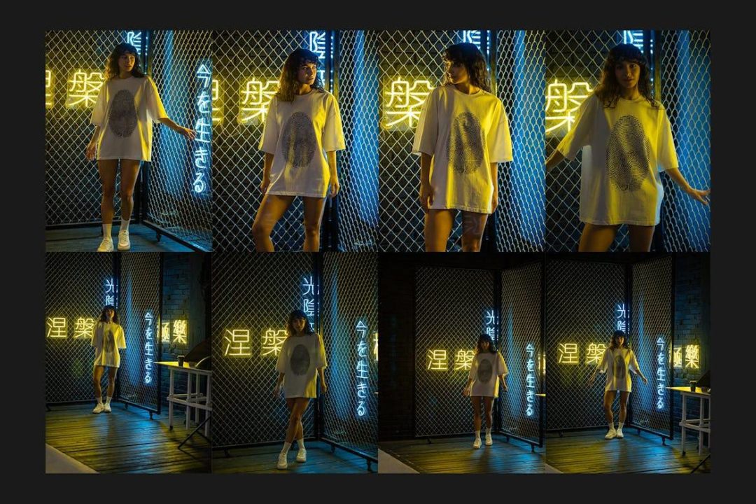 14款潮流霓虹背景女士半袖衫T恤设计展示效果图PS智能贴图样机模板合集 T-Shirt Mock-Up Set 样机素材 sucaiwan.com